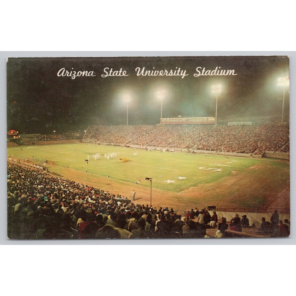 Vintage Tempe AZ Postcard‎ Sun Devil Stadium c.1958 Night Football Game Photo